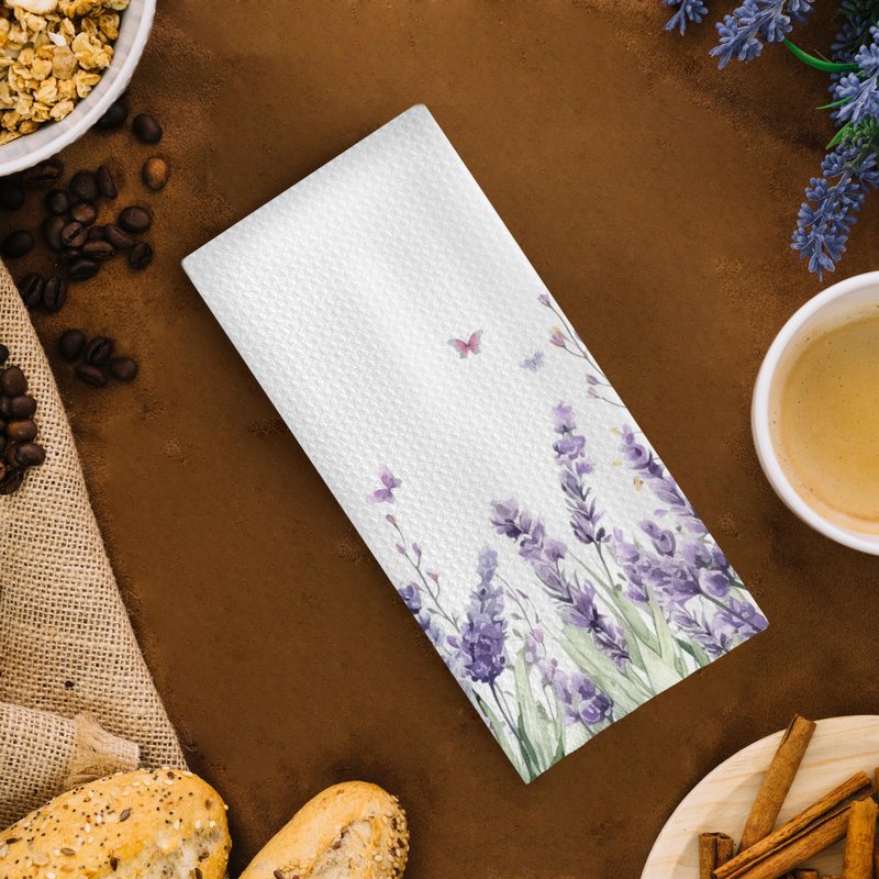 GCFET Spring Waffle Kitchen Towels - Purple Lavender Flower Hand Towels, Floral Decorative Tea Towels for Farmhouse Kitchen Bathroom (16x24)