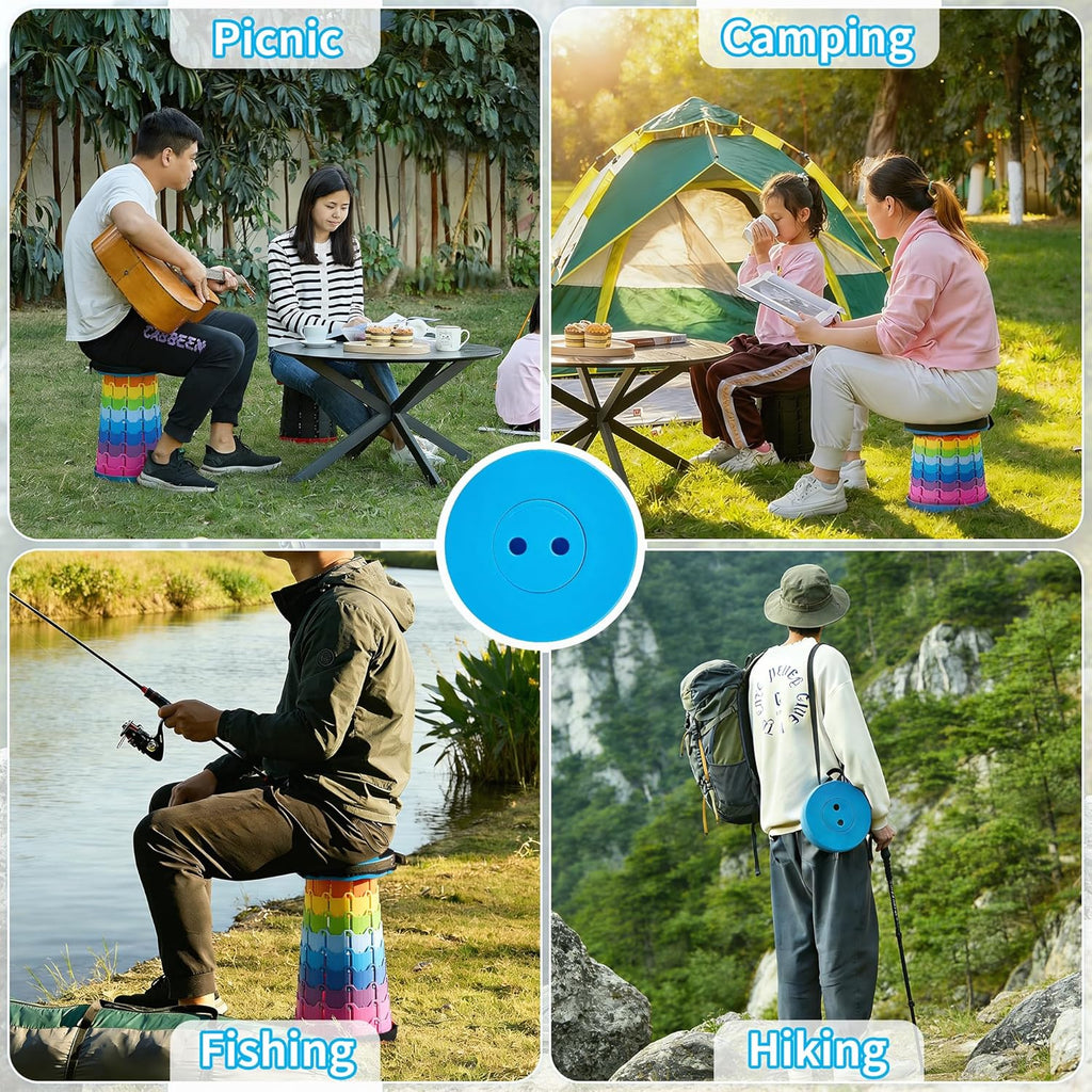VECELO Telescoping Folding Stool - Upgraded Portable Retractable Design | 400lbs Capacity, Rainbow Blue