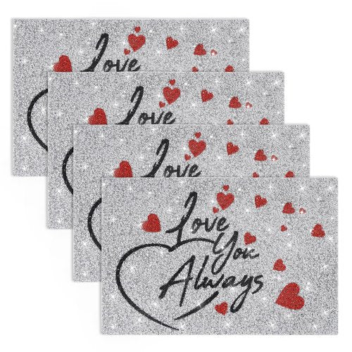 Cumouna Placemats Set of 4, Silver and Red Rhinestones Table Mat Home Decoration for Centerpiece Dining Table Love You Always Valentines Day Family Frineds Birthday Gifts