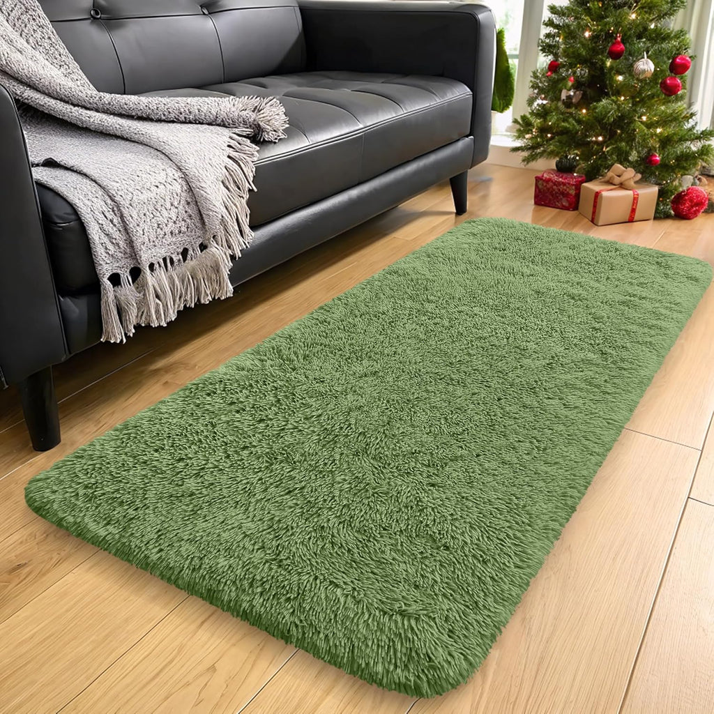 OLANLY Soft Fluffy Shaggy Runner Rugs - Machine Washable Indoor Carpet for Hallway & Bedroom | Green