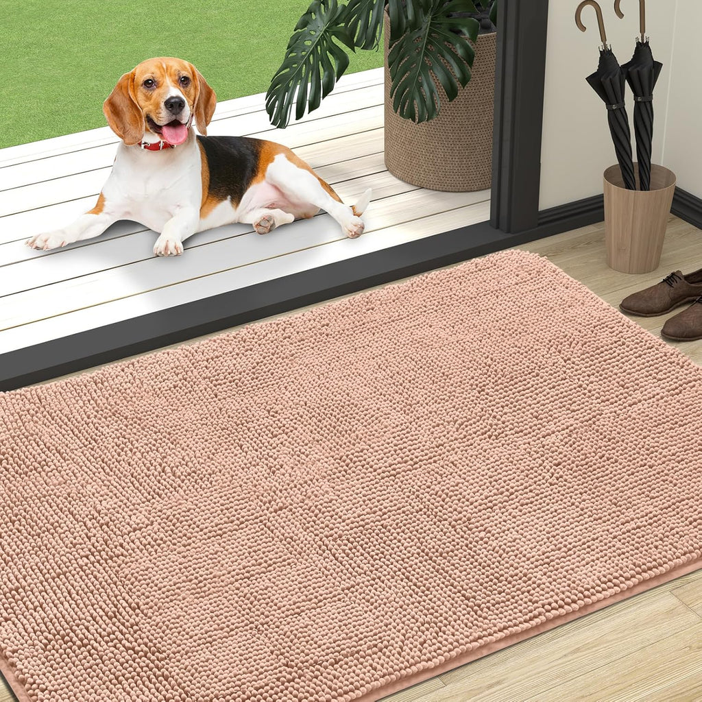 OLANLY Dog Door Mat - Absorbent Non-Slip Washable Doormat for Muddy Paws | 47x32 Peach