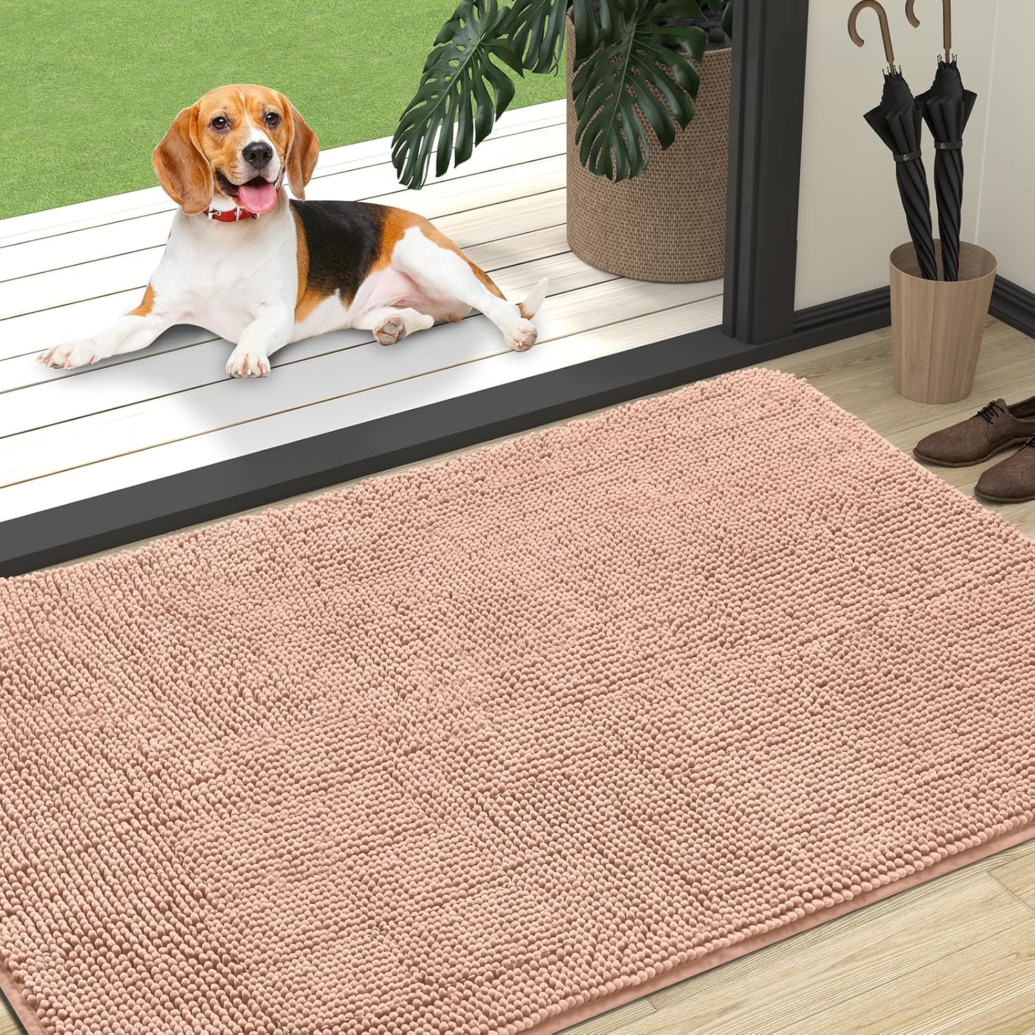 OLANLY Dog Door Mat - Absorbent Non-Slip Washable Doormat for Muddy Paws | 47x32 Peach