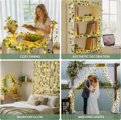 HEYFUNi Pothos String Lights - 23 Ft with 73 LED Warm White Leaf Lights for Bedroom & Wedding Decor