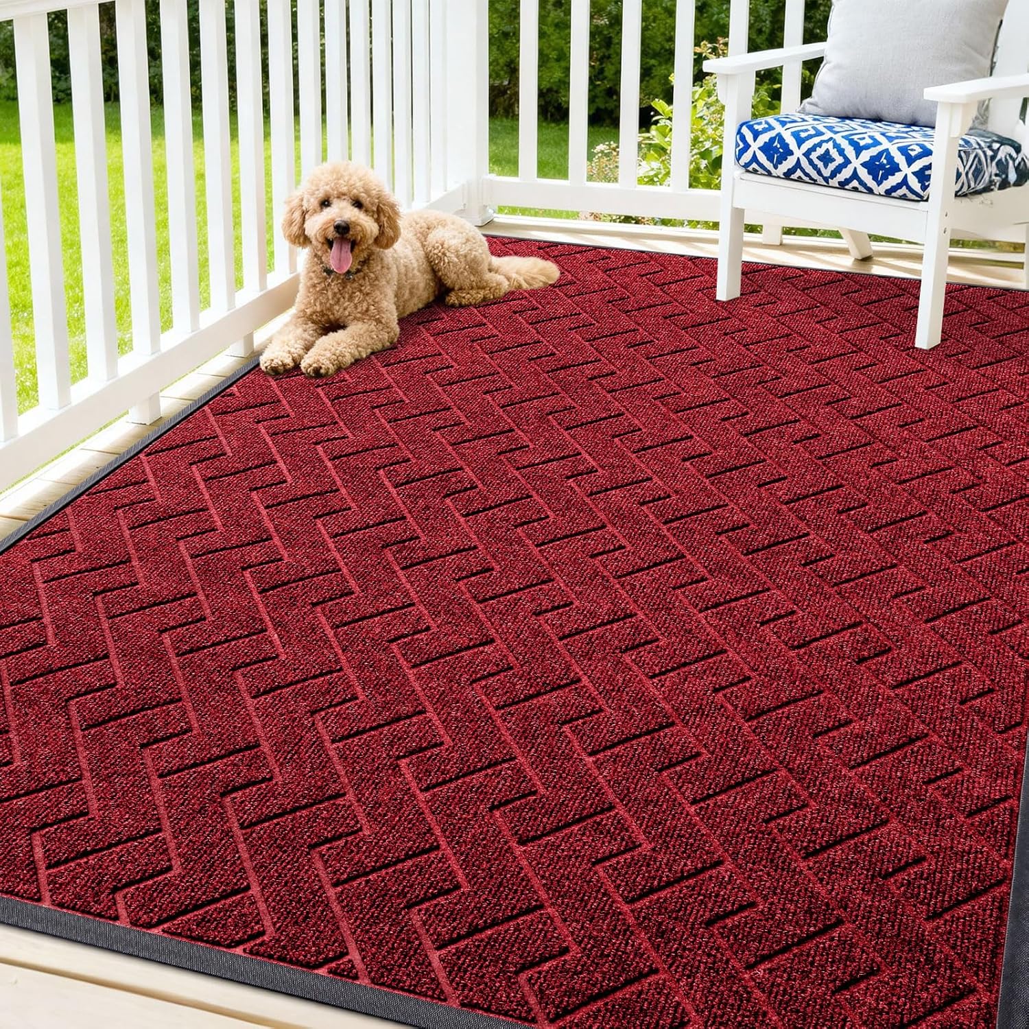 OLANLY Waterproof Front Door Mat - All-Season Indoor/Outdoor Doormat | Sturdy Natural Rubber, Herringbone Brick (Wine Red, 71x47)