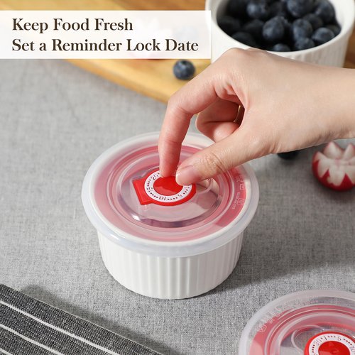 MALACASA Ramekins with Lids 8 oz - Set of 6, White Porcelain Creme Brulee Souffle Ramekins with Covers, Ceramic Custard Cups for Baking, Dishwasher and Oven Safe, Series RAMEKIN-DISH