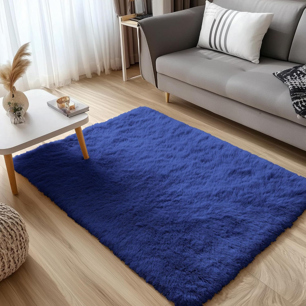 OLANLY Accent Rug - Soft Fluffy Shaggy Area Rug for Bedroom & Living Room | Navy Blue, 3x4 ft
