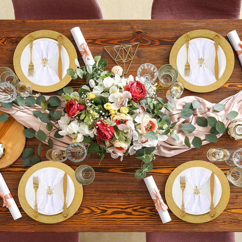 Tioncy 24 Pcs 13'' Christmas Gold Charger Plates Bulk Dinner Plates Plastic Round Charger for Party Plate Table Setting Tree Decorative Wedding Party Serving Restaurant Home Event Tabletop Decoration