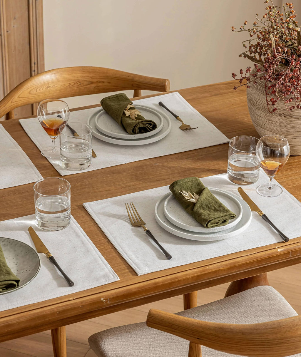 Placidy Rectangular Cloth Place Mats for Dining Tables Set of 12 Washable Water Repellent Non Slip Durable Linen Placemats Table Protective 12x18 Inch