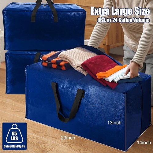 Cosy Family Extra Large Moving Bags - 8 Pack with Strong Handles & Zippers, Space-Saving Storage Totes (Blue)