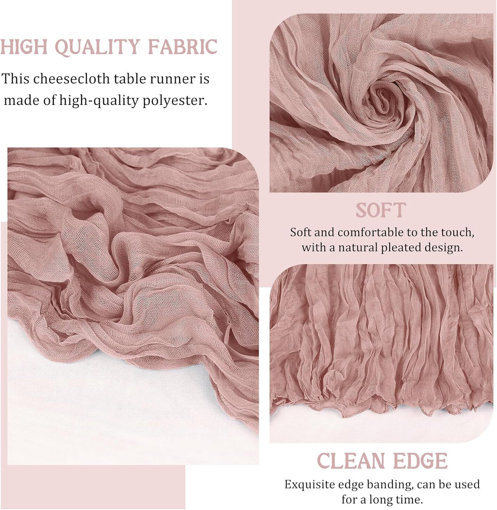 Skiennix 120-Inch Dusty Pink Cheesecloth Table Runner - Boho Rustic Sheer Design for Weddings & Events