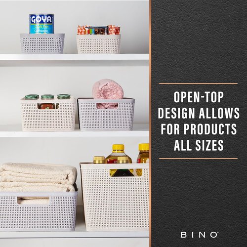 BINO Woven Plastic Basket - Stylish Home Organization | Small Natural 5-Pack | Jute Collection