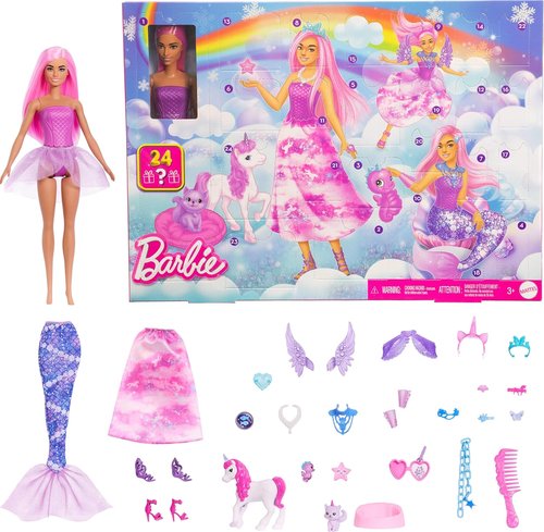 Barbie Advent Calendar - 24 Surprise Toys & Accessories | Transform Doll into Mermaid & Fairy