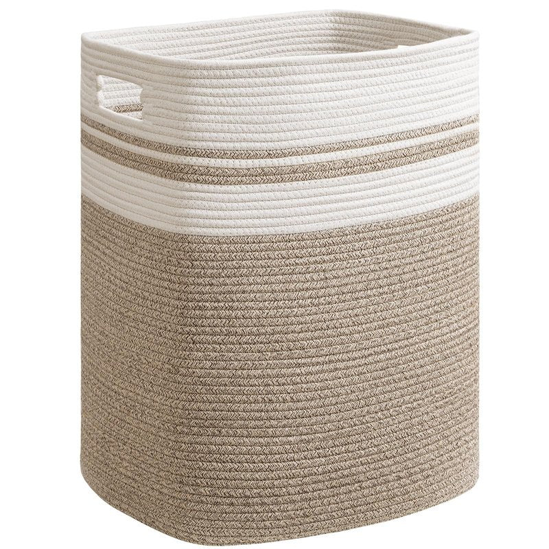 joybest Cotton Laundry Basket, Large Woven Rope Basket with Handles for Living Room and Bedroom, Stylish Storage Basket for Blankets, Toys, Clothes and Pillow - 22x16x13 Inches Gradient Brown