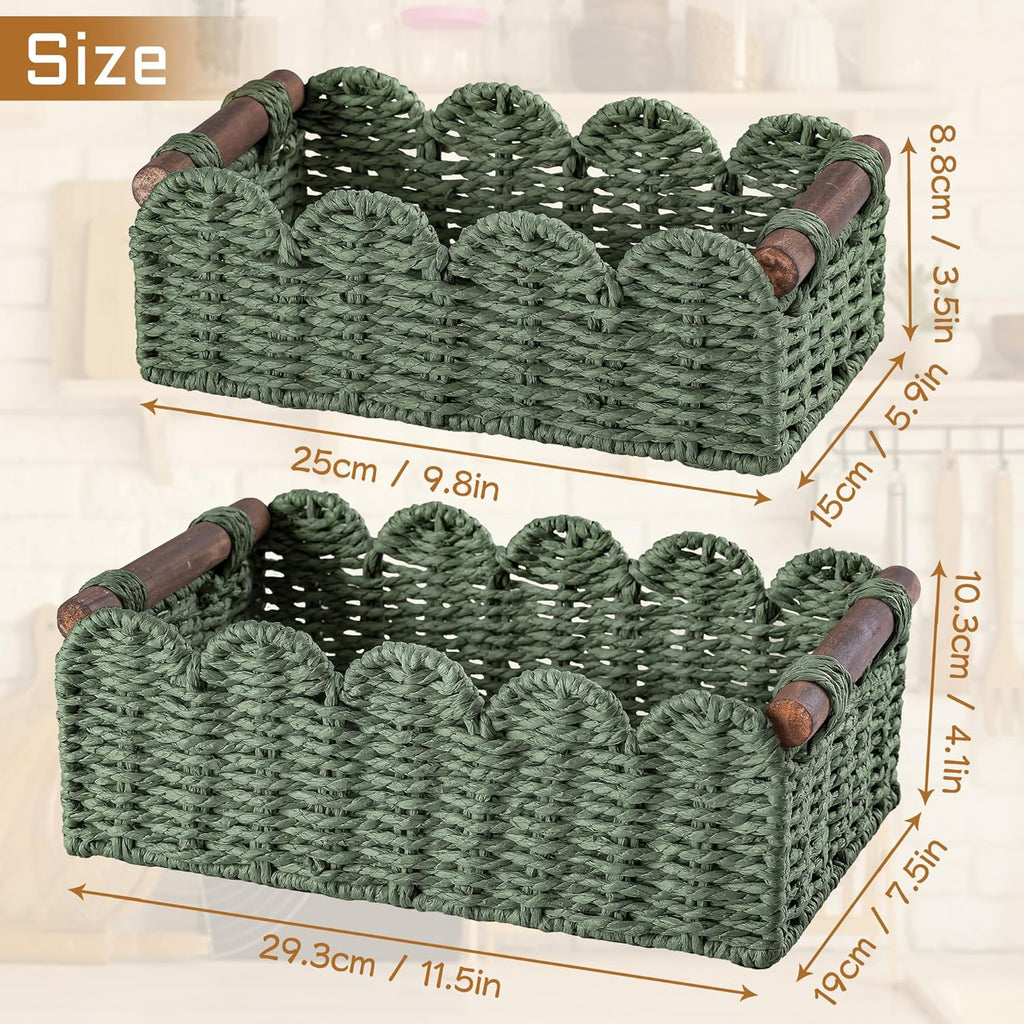Skiennix Wicker Storage Basket - Stylish Organizer for Toilet Paper | Green Color