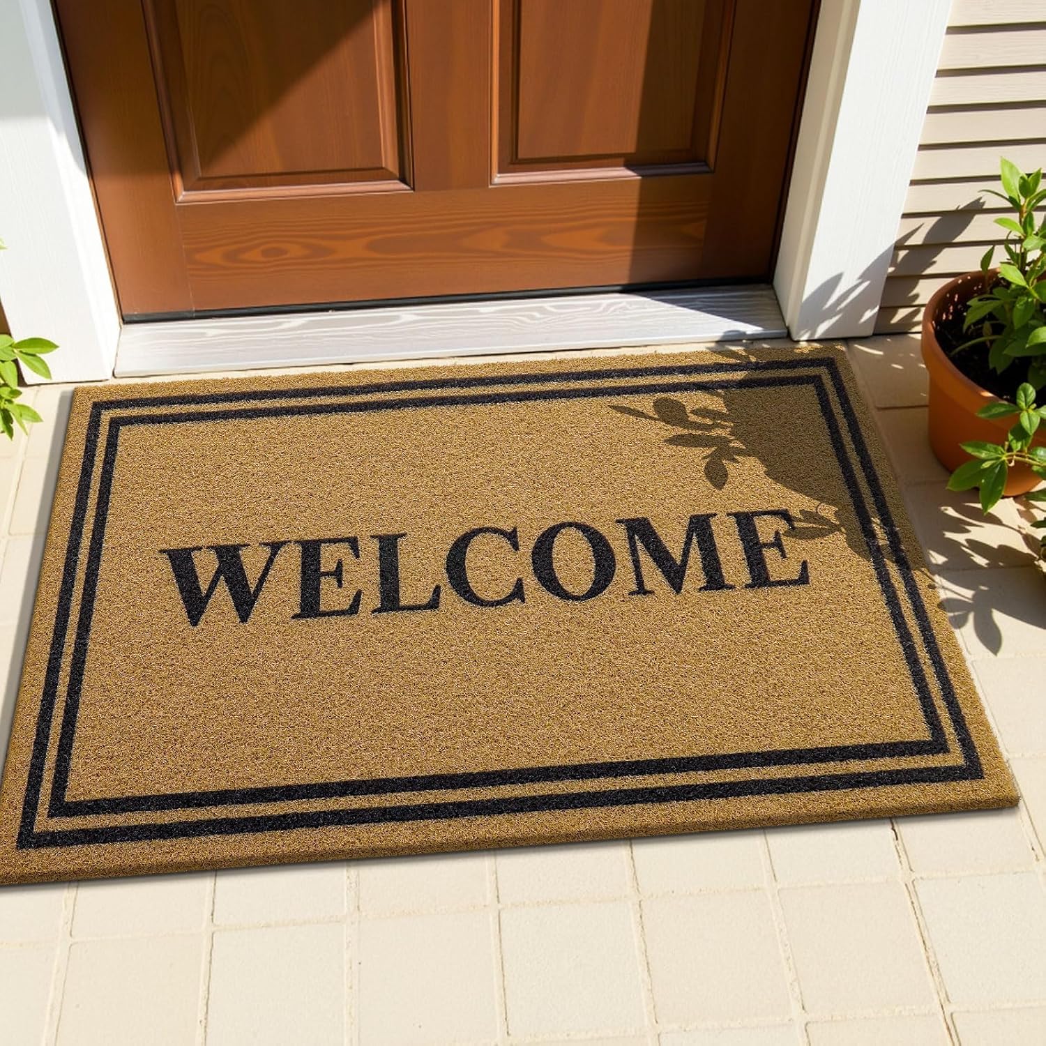 OLANLY Front Door Mat - Low Profile, Stain & Fade Resistant, Easy to Clean | Brown (35x23 Inch)