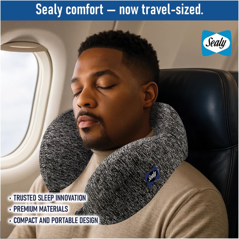 Sealy Travel Pillow – Airplane Pillow for Neck Support, Neck Pillow for Traveling, Travel Neck Pillow for Airplanes, Ergonomic Travel Pillow, Premium Support Travel Pillows for Long Flights