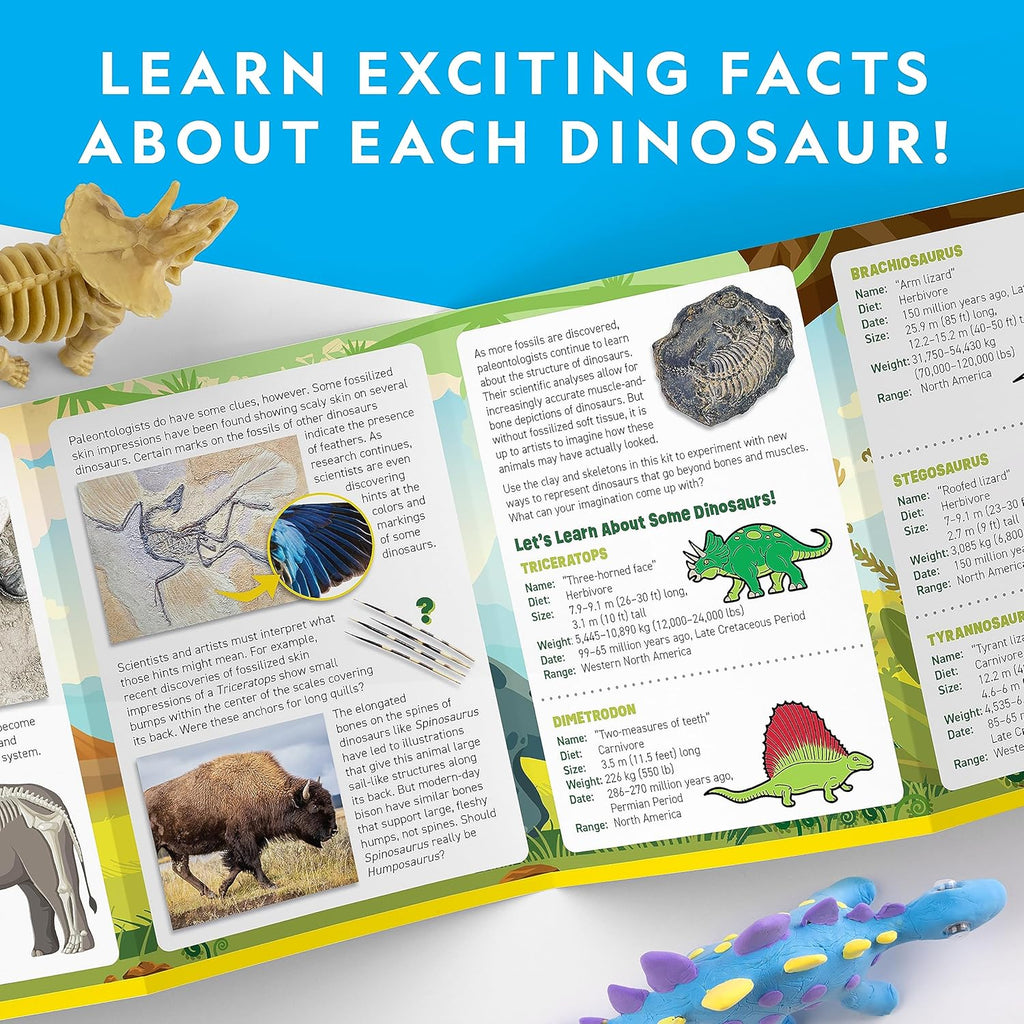 National Geographic Clay Dinosaur Arts & Crafts Kit - Air Dry Clay, 5 Colors & Dino Skeletons for Kids Ages 4-10
