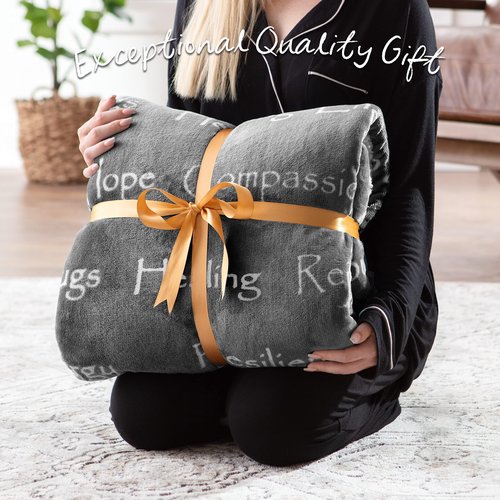 Chanasya Premium Healing Hugs Gift Throw Blanket - for Hope Support Comfort Encouragement Sympathy - Breast Cancer Chemo Surgery Get Well Soon Caring Gift - Patient Women Men Friend (Twin) Gray