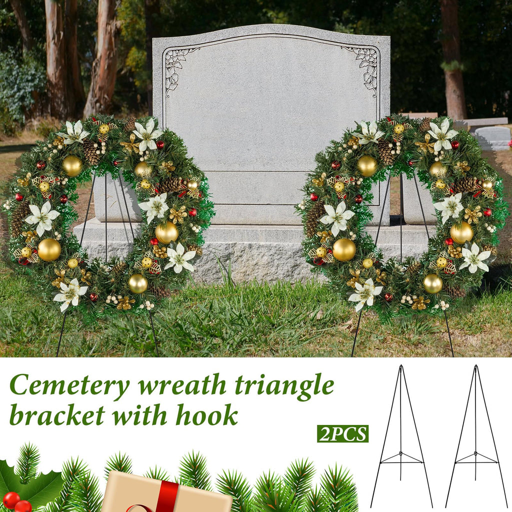 Soaoo Christmas Wreath Stand Christmas Wreath Holder Metal Easel for Cemetery Grave Flower Holder Gravestone Wreath Stand for Grave Marker Gravestone Flowers Decorations (4,30inch)