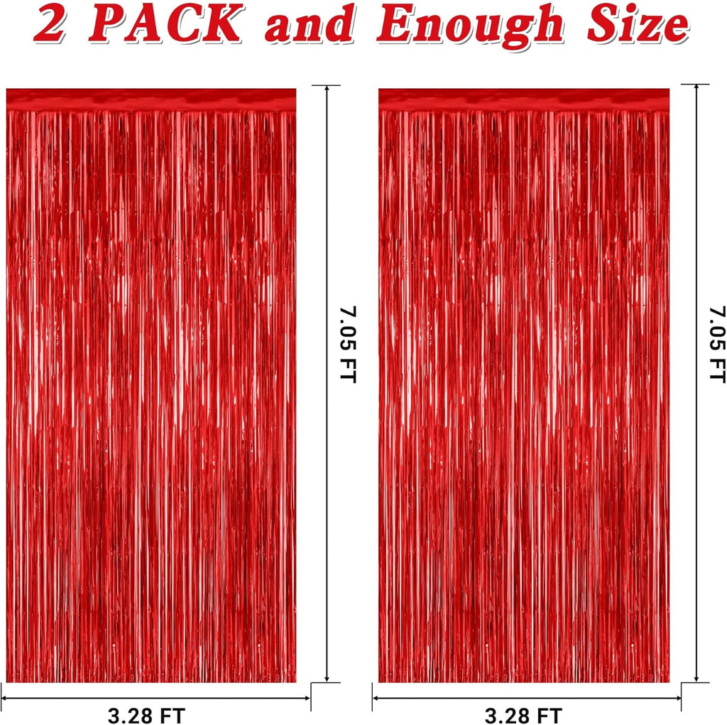 Regine Switzerland Red Tinsel Backdrop - 2 Pack Fringe Curtains 3.28 FT x 7.05 FT | Perfect for Valentine's Day & Weddings