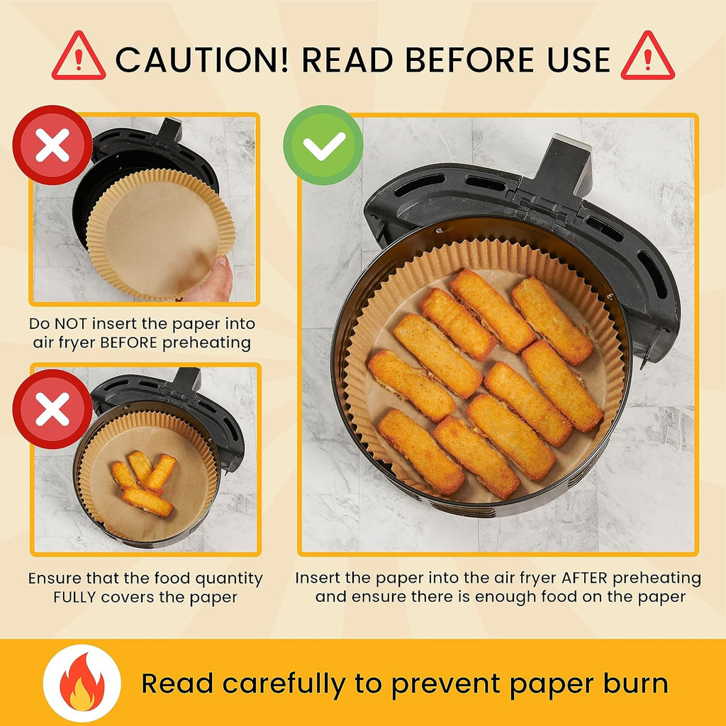 Baker's Signature 250 Pcs Air Fryer Liners - Non-Stick & Oil Proof for Easy Cleanup | 8 Inch for 5-8 Qt Baskets