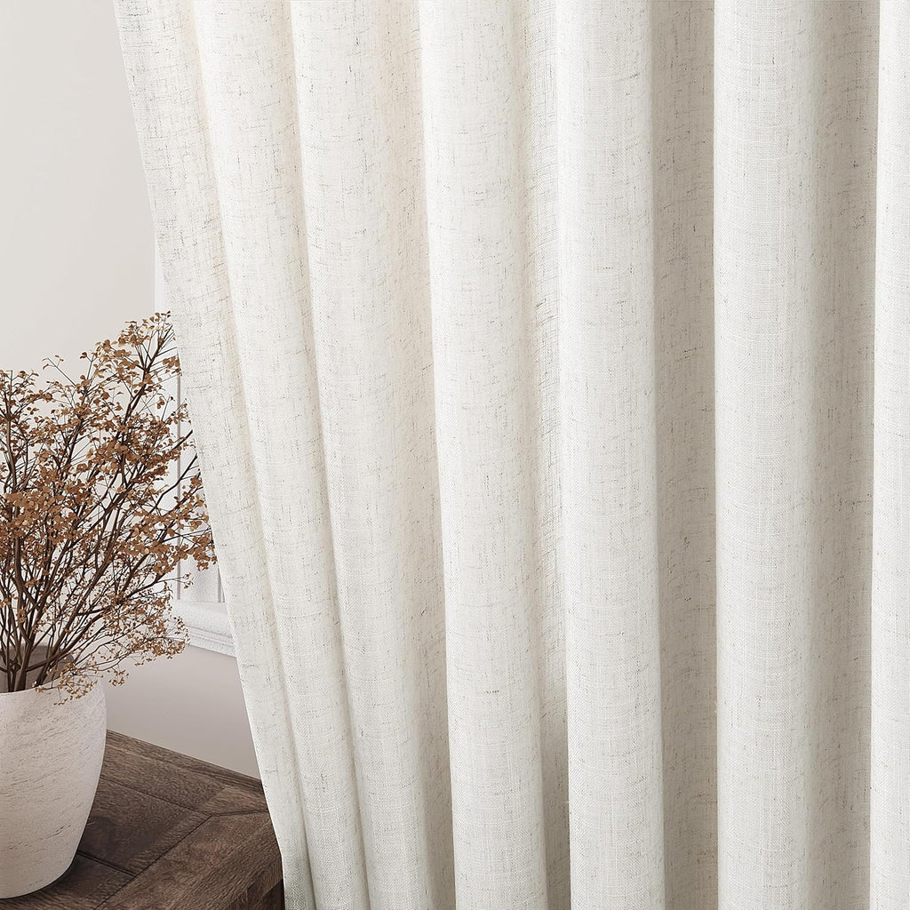 Skiennix Cream Linen Back Tab Curtains - 84 Inch Length | Semi-Sheer 2 Panel Set in Natural Ivory for Modern Farmhouse Decor