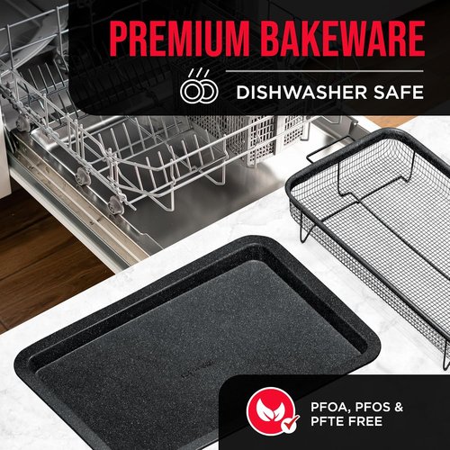 Bakken Swiss Crisper Tray - 2-Piece Non-Stick Set for Healthier Cooking | Gray Marble Design
