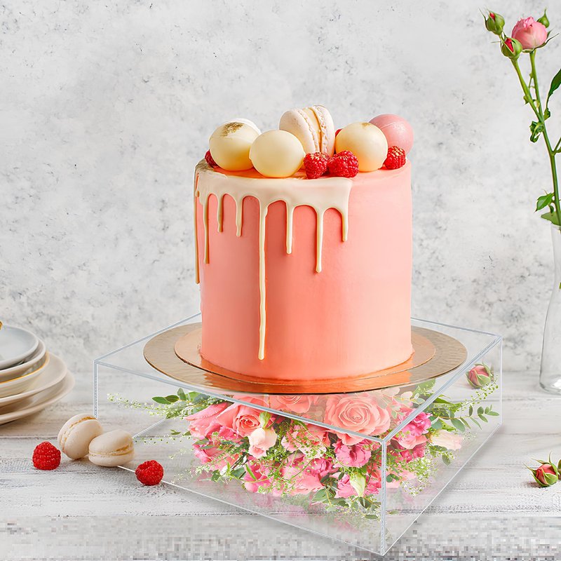 NOKI Square Acrylic Cake Stand: 10 Inch Cake Stand with Hollow Bottom, Fillable Decorative Cake Display Stand, Small Clear Cake Stands for Wedding, Birthday and Party