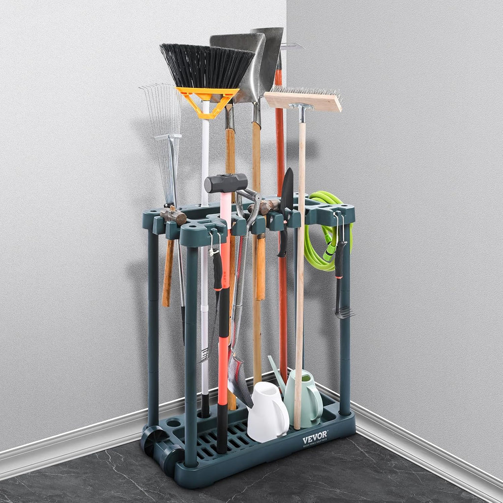 VEVOR Garden Tool Organizer - 10 Slot Yard Tool Rack for Garage Storage | Holds Long-Handled Tools
