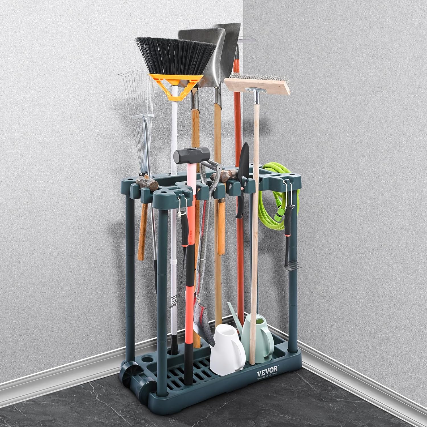 VEVOR Garden Tool Organizer - 10 Slot Yard Tool Rack for Garage Storage | Holds Long-Handled Tools