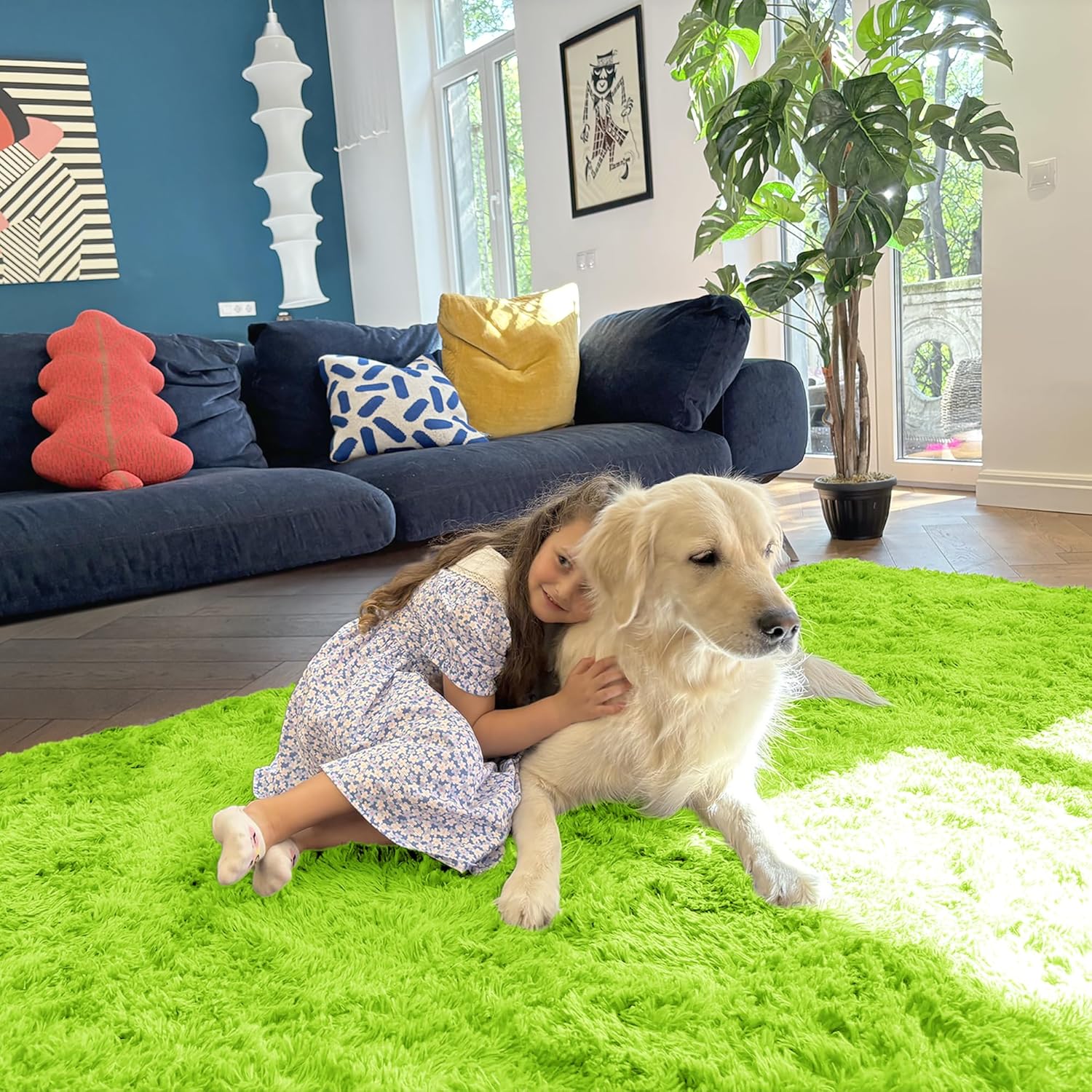 OLANLY Small Bedside Rug - Soft Fluffy Shaggy Indoor Carpet for Kids | Machine Washable, Lime Green