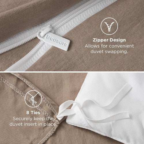 Bedsure Khaki Duvet Cover Set - Extra Soft Prewashed Cotton-Like Polyester | Queen Size 3 Pieces (90x90 Inches)