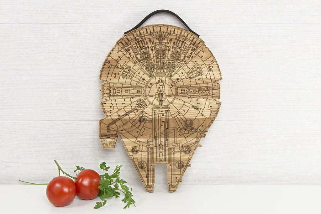 Millennium Falcon Board - Wooden Cutting Board - Engraved Wooden Plate - Rustic Cutting Board - Futuristic Serving Platter - Valentines Gift