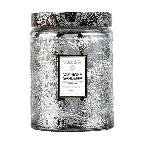 Voluspa Yashioka Gardenia Candle | Large Glass Jar | 18 Oz | 100 Hour Burn Time |Coconut Wax for Clean Burning