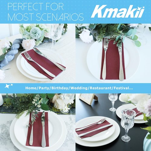 KMAKII Disposable Napkins Burgundy Dinner Napkins Cloth Like Paper Napkins Linen-Feel Guest Towels Paper Hand Towels Hand Napkins For Bathroom,Weddings, Parties,Dinners Size 12 X 17 Inches,100 Count