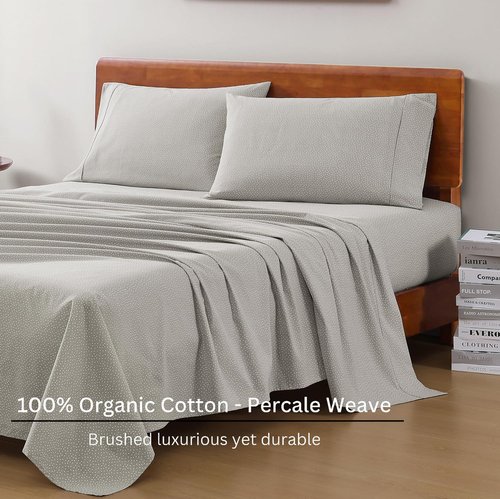 LANE LINEN Organic Cotton Bed Sheets - Full Size, Naturally Cooling, Deep Pocket, Machine Washable - Snowdrop