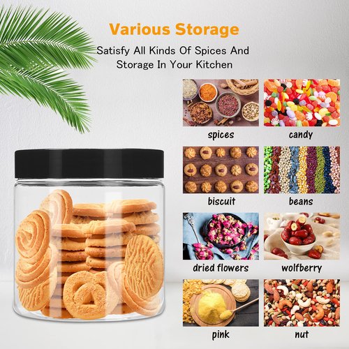 Hajoyful Plastic Jars with Lids 8 oz & 14 oz 24Pcs Clear Plastic Slime Storage Jars Containers with Airtight Leak Proof Black Screw On Lids Cylinder Clear Round Jar Food Grade Durable Jar