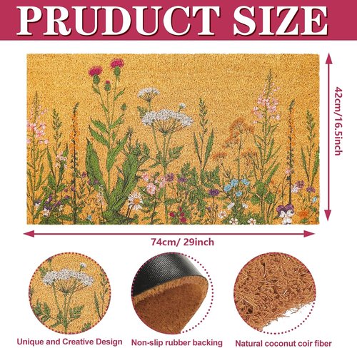 FYSUIMU Vintage Wildflower Coir Doormat - Non-Slip Retro Floral Welcome Mat | 16.5 x 29 Inch