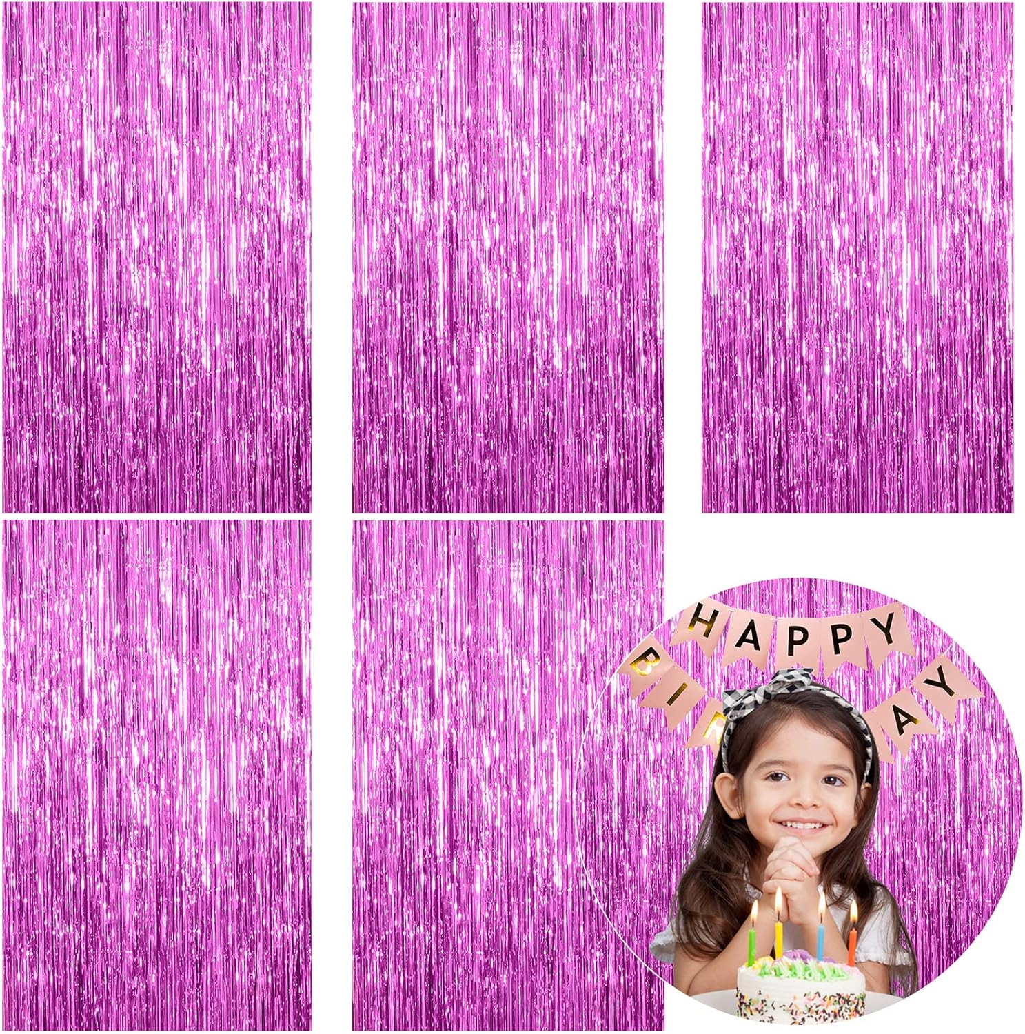 Skiennix Foil Curtain Backdrop - Metallic Tinsel Fringe for Photo Booth | 5 Pack for Parties & Celebrations
