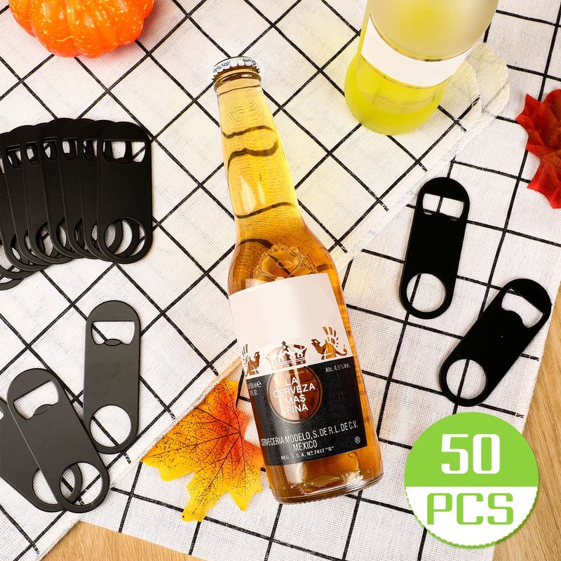 Remerry 50 Pcs Bottle Openers Stainless Steel Flat Bottle Opener Bulk 3.4 x 1.3 Inches Bartender Beer Key Soda Can Mini Speed for Kitchen, Bar or Restaurant