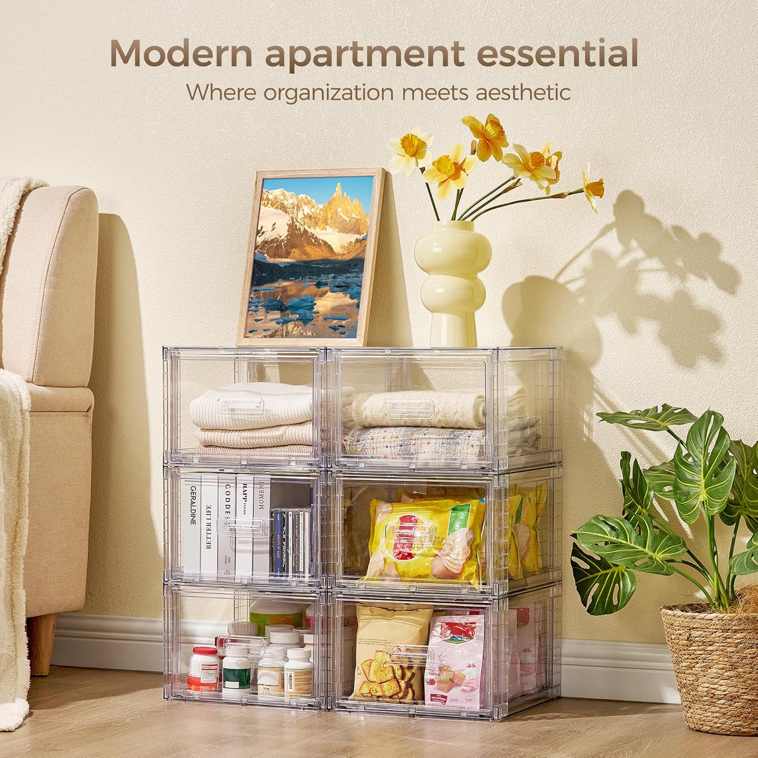 Vtopmart 18QT Clear Stackable Storage Drawers - Easy Assembly Closet Organizers | Medium Size for Bathroom & Kitchen