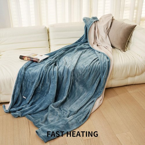 JET'S HOME Heated Blanket Full 72"x84" - ETL&FCC Certified Flannel Electric Blanket Machine Washable Heating Throw with 4 Heating Levels 10 Hours Auto-Off Overheating Protection (Blue)