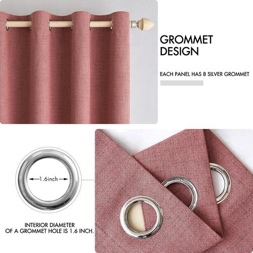 MIULEE 100% Blackout Linen Textured Curtains - Thermal Insulated Dusty Rose Drapes | 52 x 108 Inch (2 Panels)
