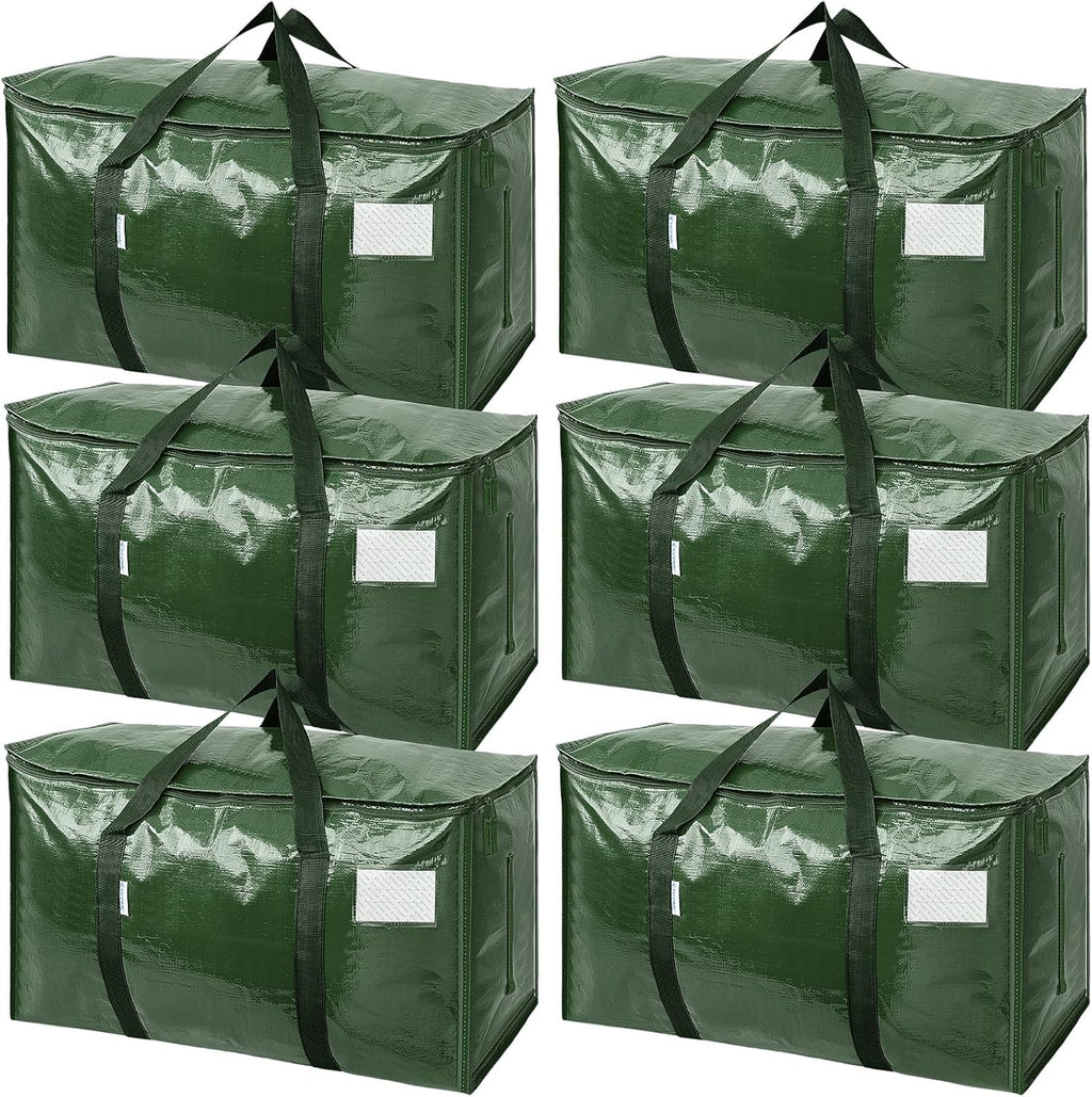 TICONN Extra Large Moving Bags - Heavy Duty Storage with Zippers & Handles | 6 Pack, Olive