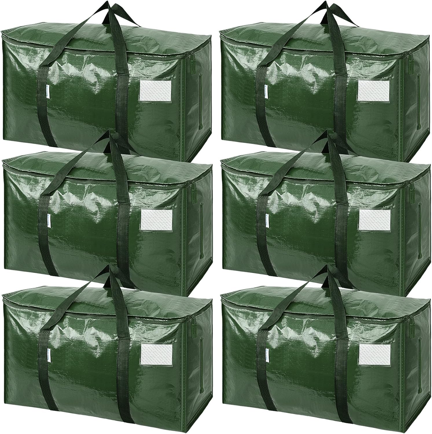 TICONN Extra Large Moving Bags - Heavy Duty Storage with Zippers & Handles | 6 Pack, Olive