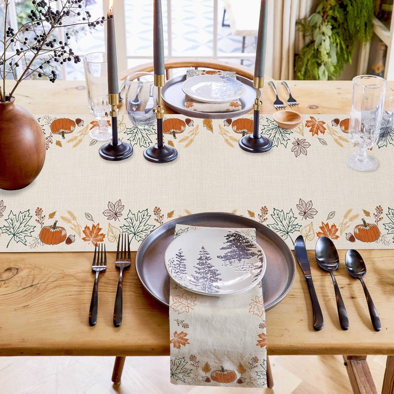 Fall Table Runners 108 Inches Long Pumpkin Pine Cones Maple Leaf Autumn Leaves Thanksgiving Runners for Dining Tables Dinner Runner Kitchen Party Table Decoration
