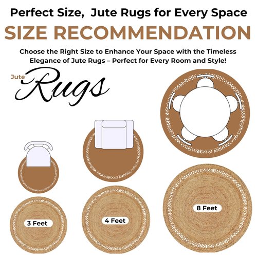 HOMIDATE Round Jute Rug 4 Foot, Braided Reversible Eco-Friendly Round Natural Jute Area Rug for Bedroom, Kitchen, Living Room, Farmhouse