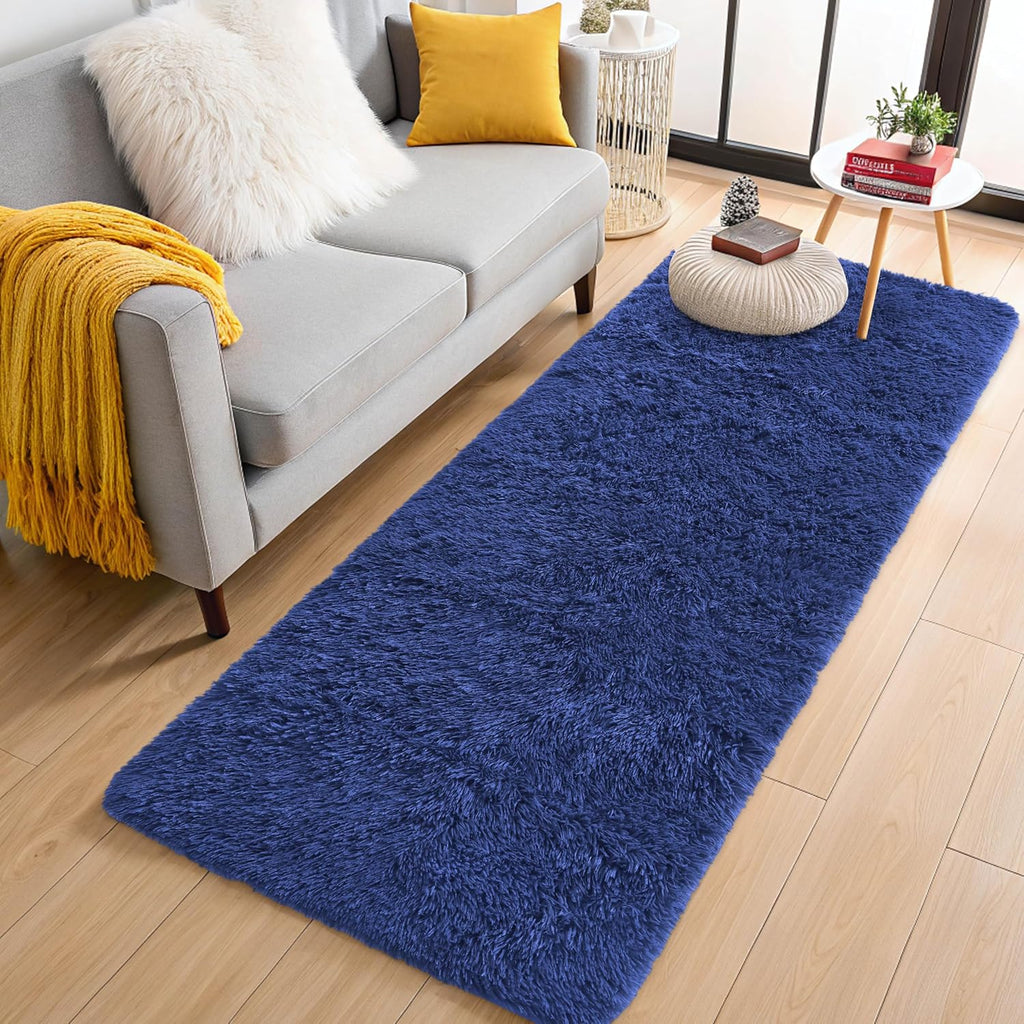 OLANLY Runner Rugs - Soft Fluffy Machine Washable 2x5 for Hallway & Bedroom | Navy Blue Indoor Carpet