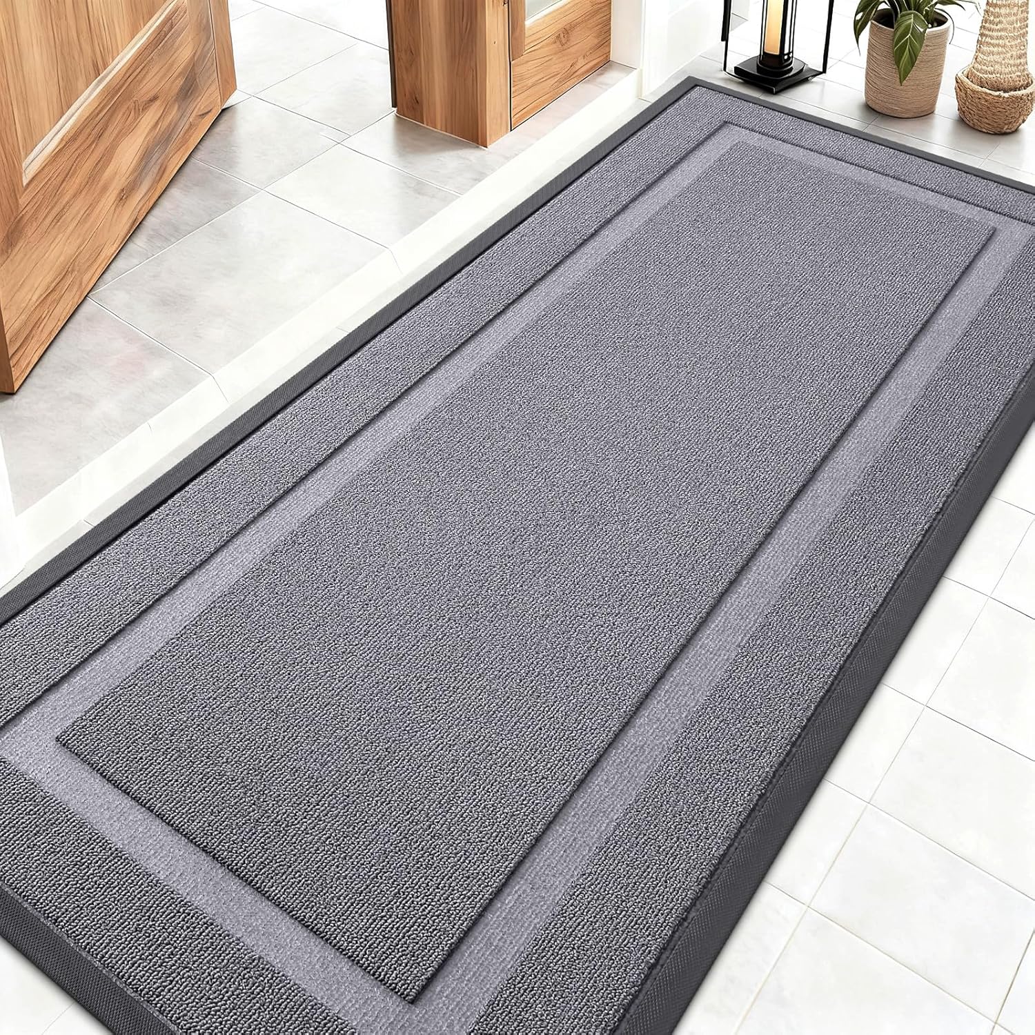 OLANLY Indoor Outdoor Front Door Mat - Waterproof All-Season Doormat, Sturdy Rubber, 59x23, Classic Gray