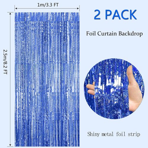 GZ-LAOPAITOU Blue Foil Fringe Curtains - 2 Pack 3.3x8.2 Ft Party Decorations | Perfect for Weddings & Events